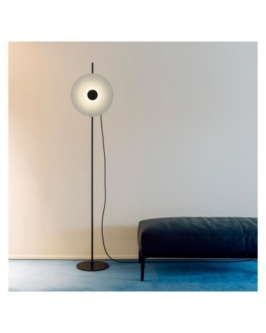 Floor lamp black 175.7cm design steel with double concentric white glass black center LED 9.6 W 2700K 893Lm