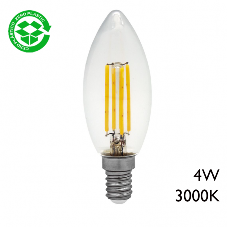 Bombilla vela LED filamento 4W E14 3000K 300Lm