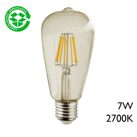 Bombilla Vintage Antorcha 64mm filamentos LED E27 7W 2700K 650Lm.