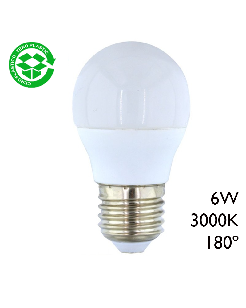 Bombilla esférica LED 6W E27 3000K 180º
