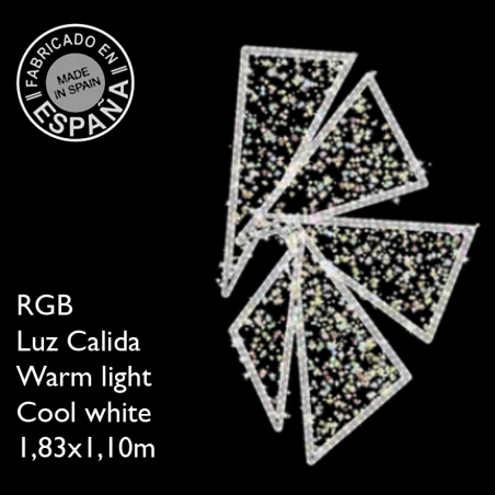 Figura Navideña flashing parpadeante cinco formas triangulares luz RGB cálida y frias 1,98x10,70 m apto para exterior