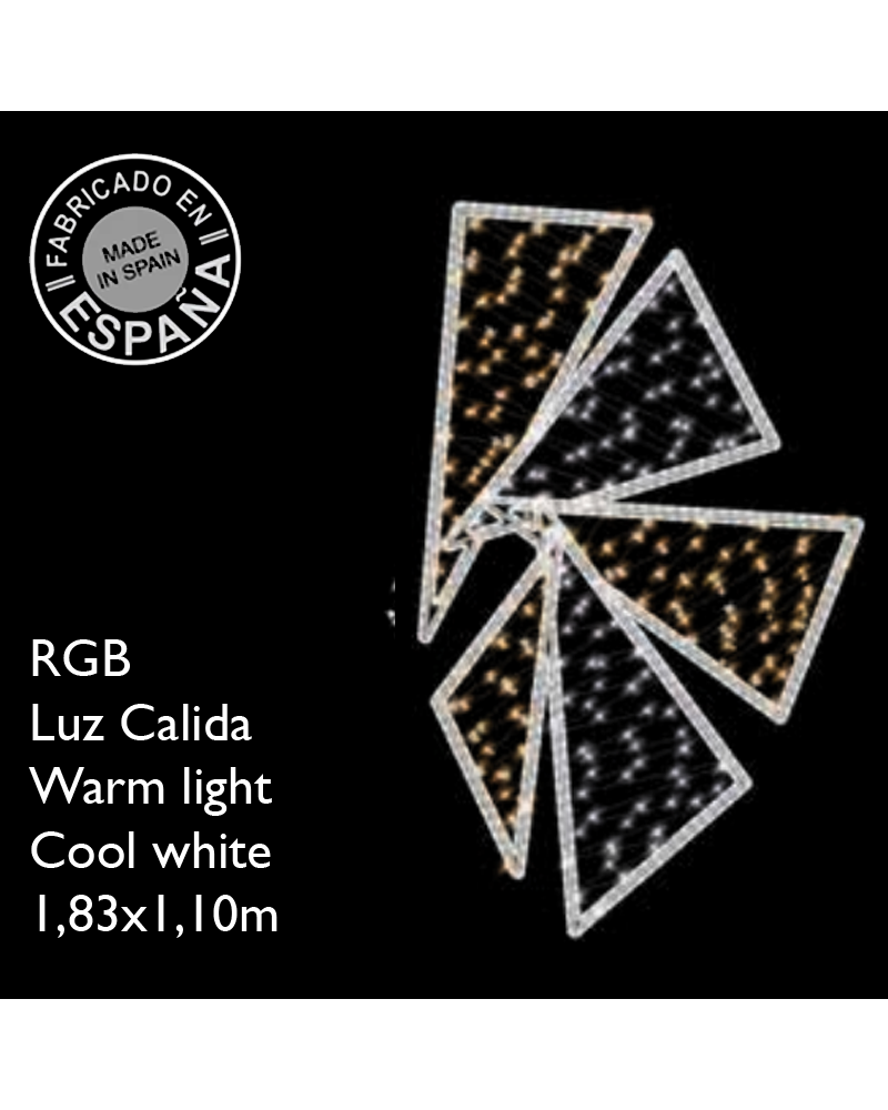 Figura Navideña flashing parpadeante cinco formas triangulares luz RGB cálida y frias 1,98x10,70 m apto para exterior