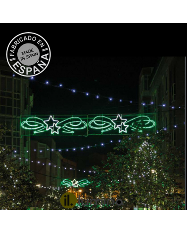 IP65 LED Christmas figure fixed light various colors with two stars and curved lines 2.40x0.73 meters for outdoor