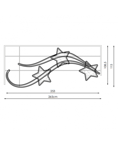 Outdoor LED Christmas figure fixed light three stars with two waves 2.49x1.06 meters IP65