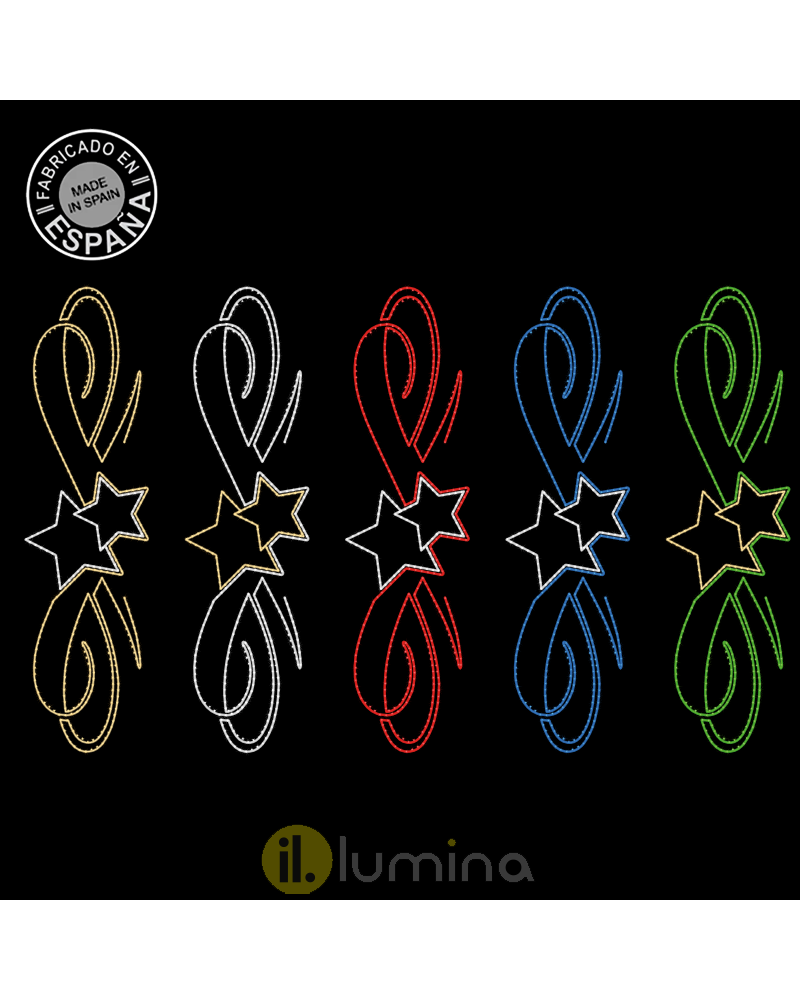 Figura Navideña luz fija varios colores dos estrellas y lineas curvas 2,40x0,73 metros apto para exterior