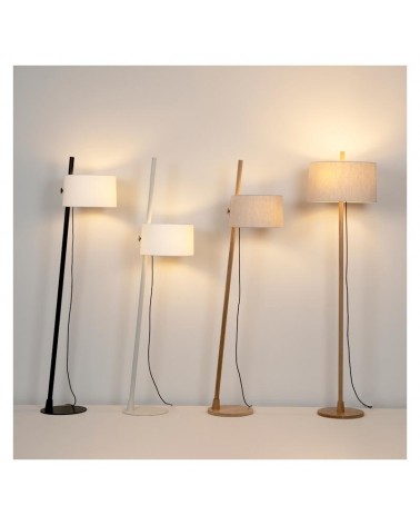 Design floor lamp 171.3cm tall featuring an adjustable oak wood stem and a linen shade that can be regulated  3xE27