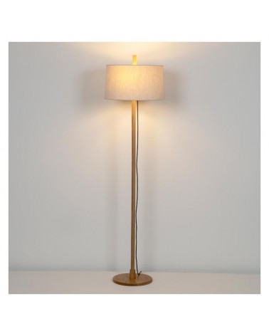 Design floor lamp 171.3cm tall featuring an adjustable oak wood stem and a linen shade that can be regulated  3xE27