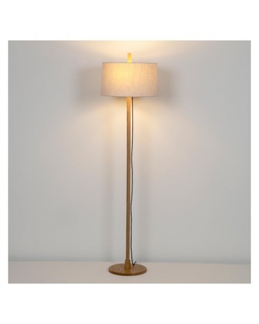 Design floor lamp 171.3cm tall featuring an adjustable oak wood stem and a linen shade that can be regulated  3xE27