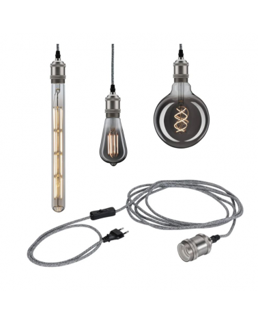 Fabric and metal pendant lamp 5 meters 20W E27 with cable switch