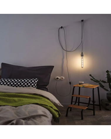 Fabric and metal pendant lamp 5 meters 20W E27 with cable switch