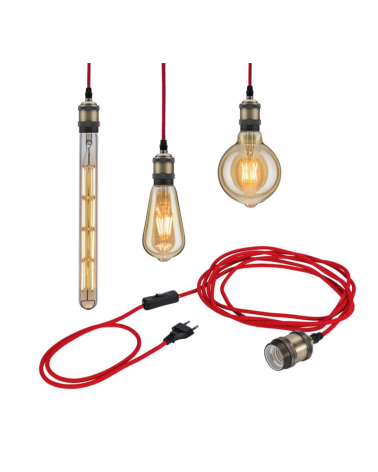 Fabric and metal pendant lamp 5 meters 20W E27 with cable switch