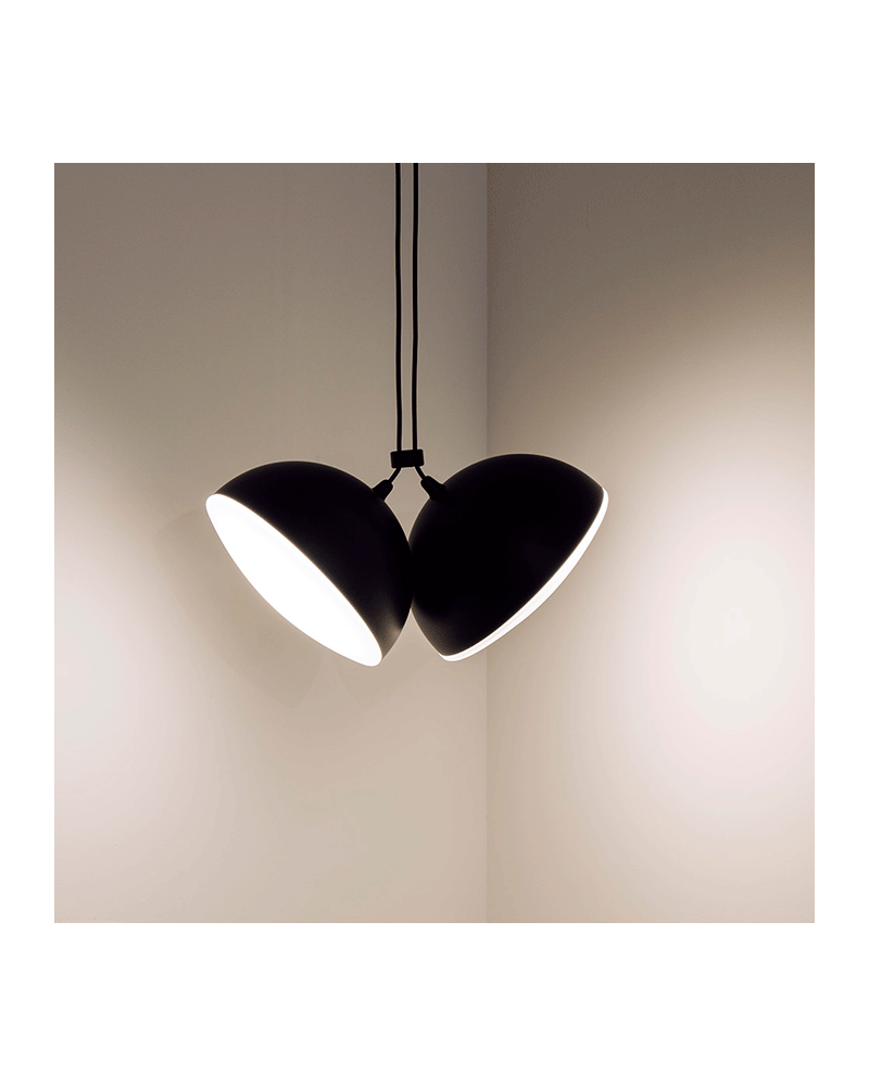 Design double ceiling lamp in black adjustable steel glass diffuser lampshade 50cm 2xE27