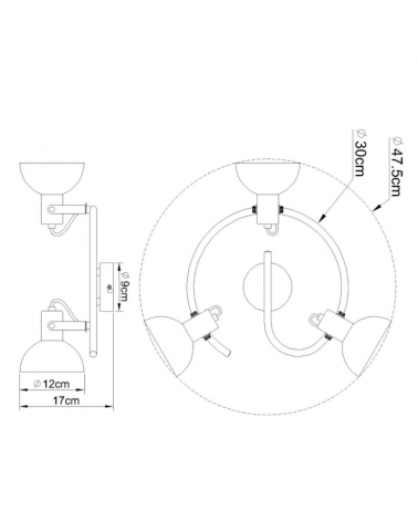 Circular ceiling light 30cm 3 metal spotlights grey finish E14 25W