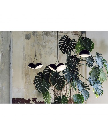 Design double ceiling lamp in black adjustable steel glass diffuser lampshade 50cm 2xE27