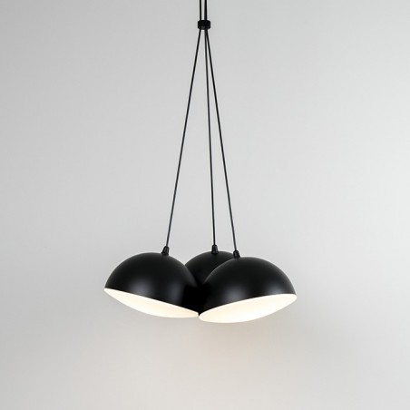 Lámpara de diseño de techo triple en acero orientable negra pantalla difusora en vidrio 50cm 3xE27