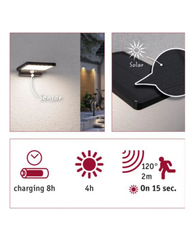 4,8W IP44 black finish LED solar wall light with motion sensor