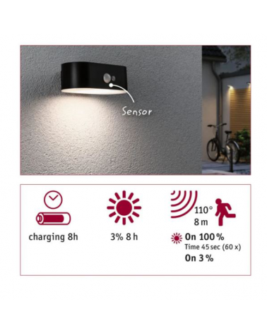 Aplique solar LED 2,5W IP44 3000K con sensor de movimiento