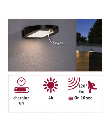 LED solar wall light with motion sensor 1.2W IP44 3000K warm white