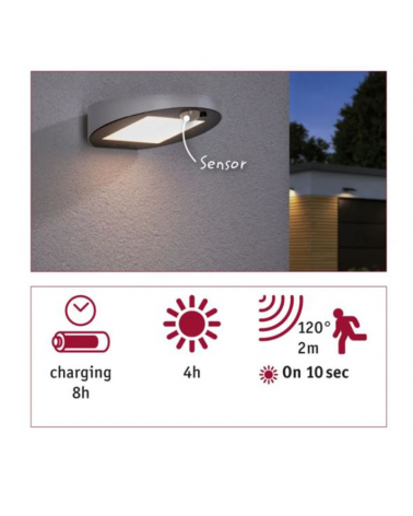 LED solar wall light with motion sensor 1.2W IP44 3000K warm white
