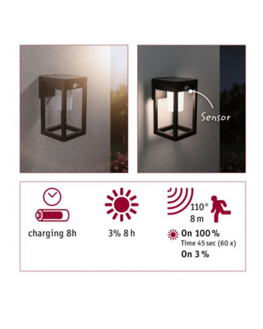 Aplique solar LED 5,5W IP44 3000K con sensor de movimiento