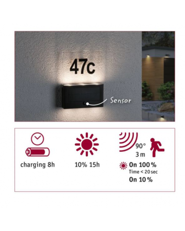 LED 1W IP44 3000K solar wall light with nightfall sensor with house number