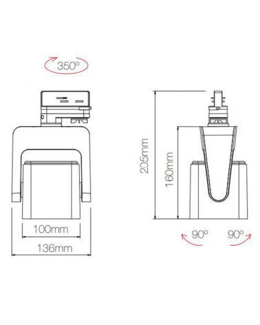Foco de carril LED 10cm 20W con regulador diferentes color luz