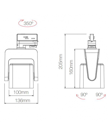 Foco de carril LED 10cm 30W CCT Switch 2700K/3200K/4000K