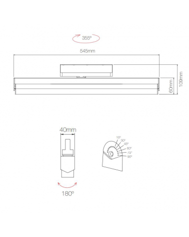 Foco de carril LED 54,5cm 30W 4000K 45º
