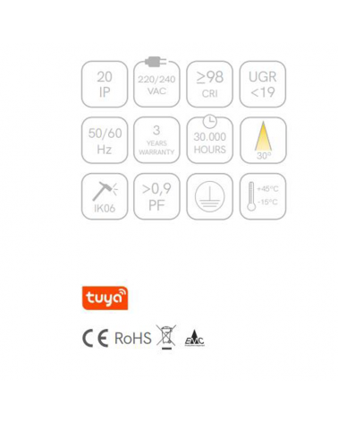 Aluminum and polycarbonate LED spotlight 60W dimmable 2600K-4000K Tuya App
