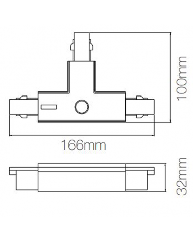Left T-joint connector for 3-phase universal track 166cm.