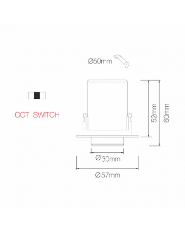 Aluminum mini matt white LED spotlight 5,7cm 45º CCT Switch 2700K/3200K/4000K