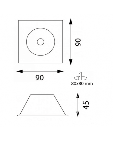Square aluminum recessed ring 9cm tilting GU10 matt white, black and sand white