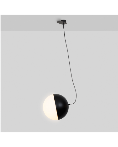Lámpara de Diseño de techo esfera blanco y negro cable Acero + cristal 16cm E27