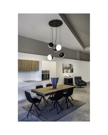 Lámpara de Diseño de techo 5  esferas blanco y negro cable Acero + cristal 16cm E27
