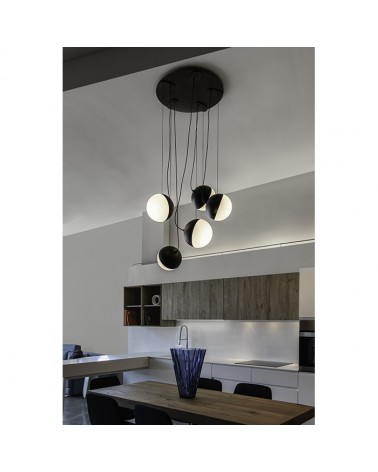 Lámpara de Diseño de techo 5  esferas blanco y negro cable Acero + cristal 16cm E27