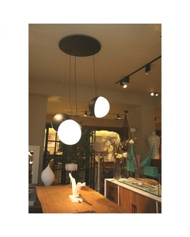 Design ceiling lamp 3 black and white spheres Steel cable + glass 25cm E27