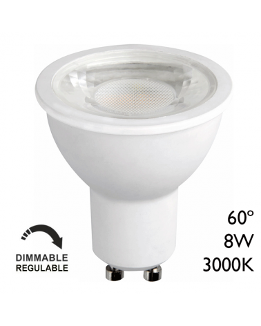 LED Spotlight bulb 50 mm. Dimmable LED 8W GU10 60º 3000K 650Lm.