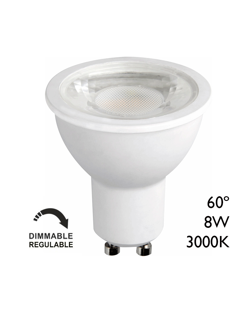 LED Spotlight bulb 50 mm. Dimmable LED 8W GU10 60º 3000K 650Lm.