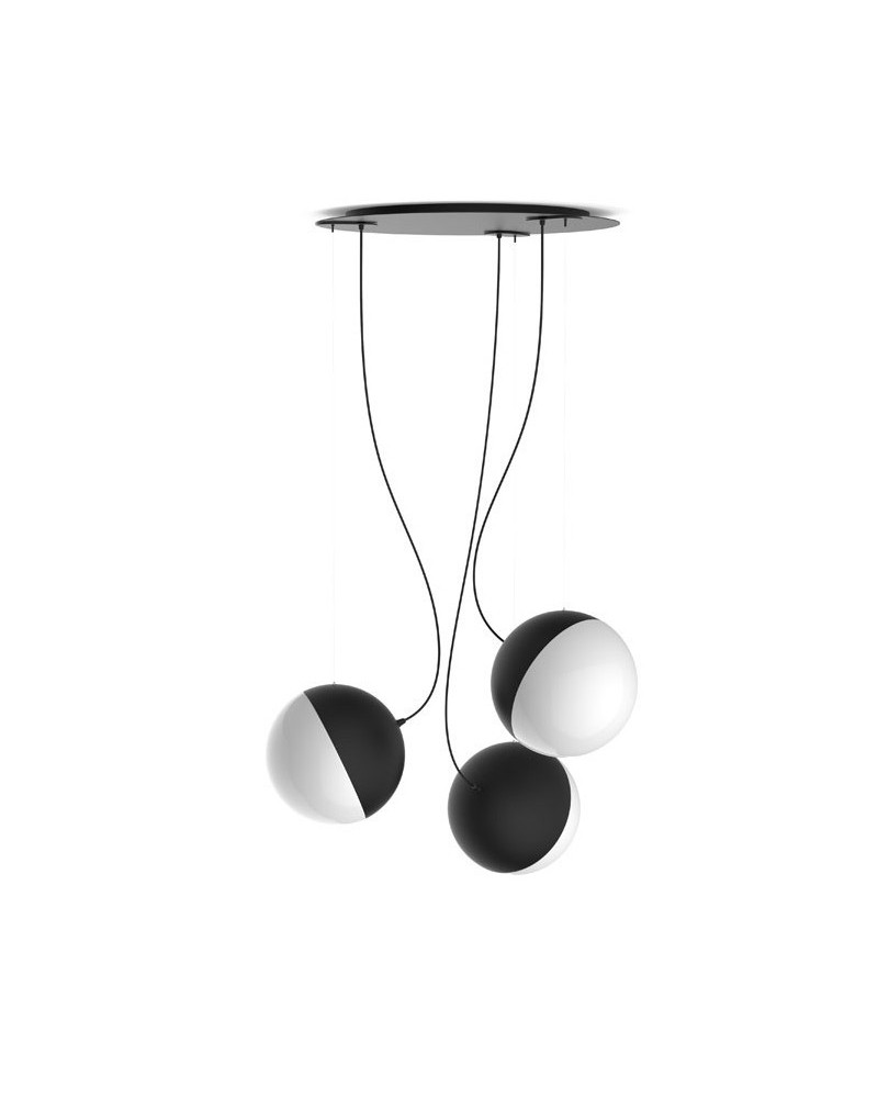 Lámpara de Diseño de techo 3 esferas blanco y negro cable Acero + cristal 35cm E27