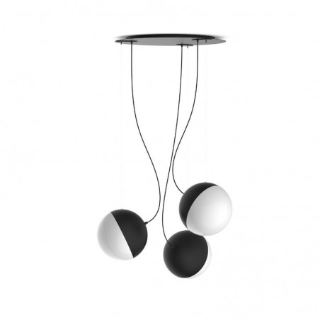 Design ceiling lamp 3 black and white spheres Steel cable + glass 35cm E27