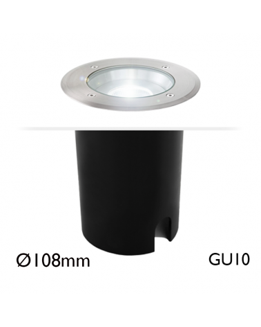 Round ground recessed 108mm GU10 IP67 stainless steel and glass