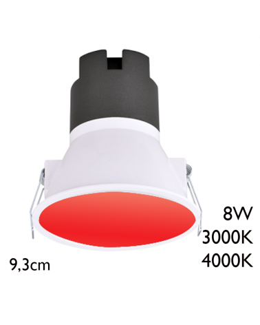 Spot LED downlight redondo 8W aluminio empotrable 9,3cm rojo
