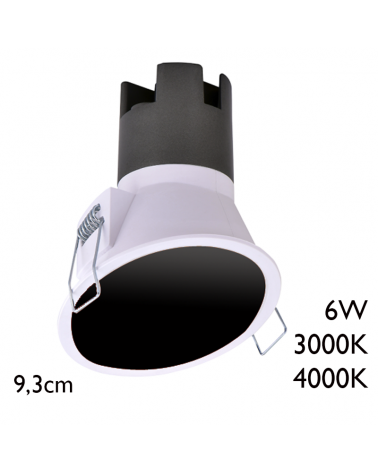 Spot LED downlight redondo 6W aluminio empotrable 9,3cm blanco y negro