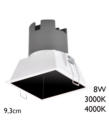 LED Spot downlight square 8W recessed aluminum  9,3cm black and white