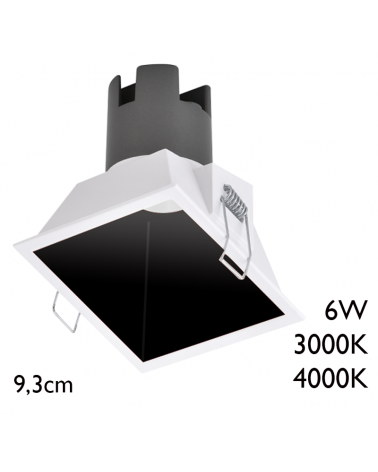 Spot LED downlight cuadrado 6W aluminio empotrable 9,3cm blanco y negro