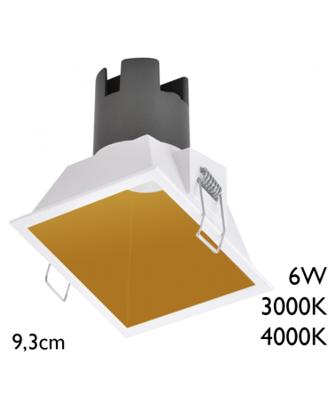 LED Spot downlight square 6W recessed aluminum 9,3cm gold