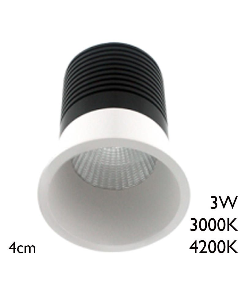 Spot LED downlight redondo 3W aluminio empotrable 4cm blanco y negro