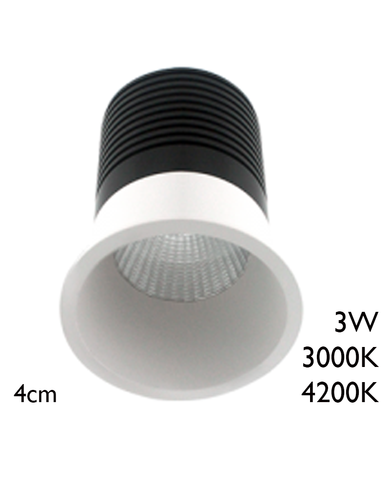 LED Spot downlight round 3W aluminum recessed 4cm black and white