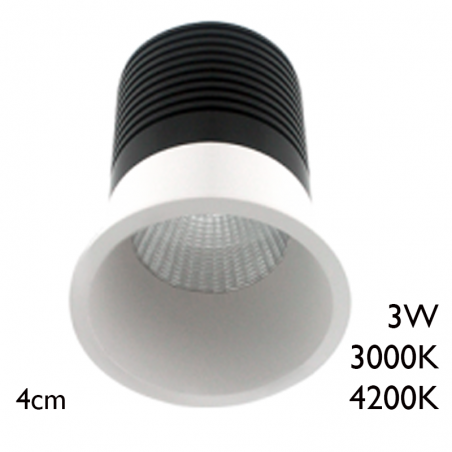 Spot LED downlight redondo 3W aluminio empotrable 4cm blanco y negro