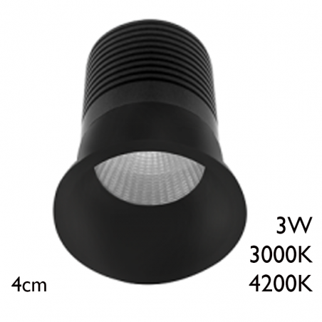 Spot LED downlight redondo 3W aluminio empotrable 4cm negro
